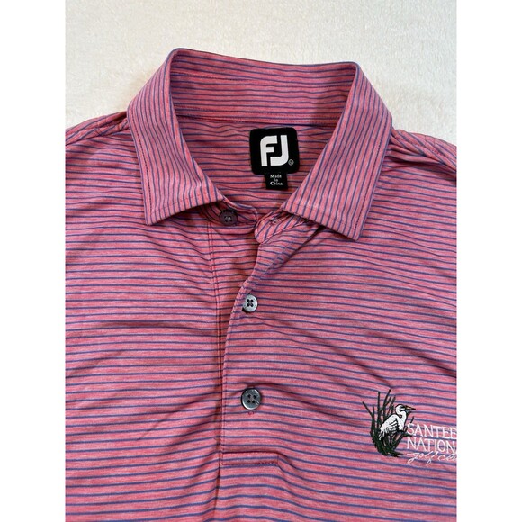 FootJoy FJ Mens Golf Polo Shirt Salmon/  Blue Stripe Santee Nat Golf Logo Size L - Picture 1 of 9